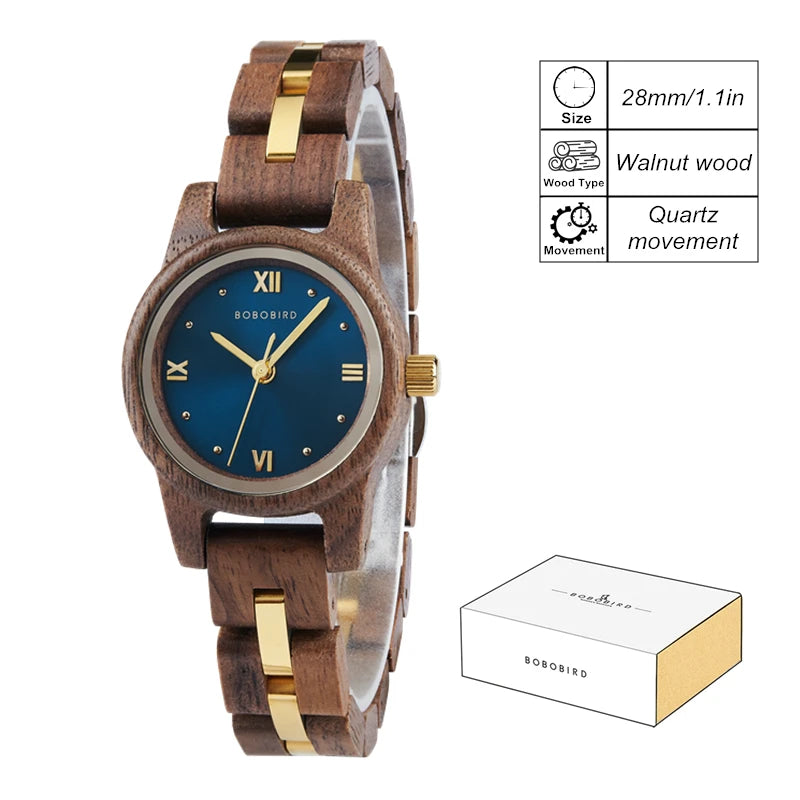 Women's Round Face Wooden Watch Fashion Quartz Watch for Ladies With Paper Gift Box