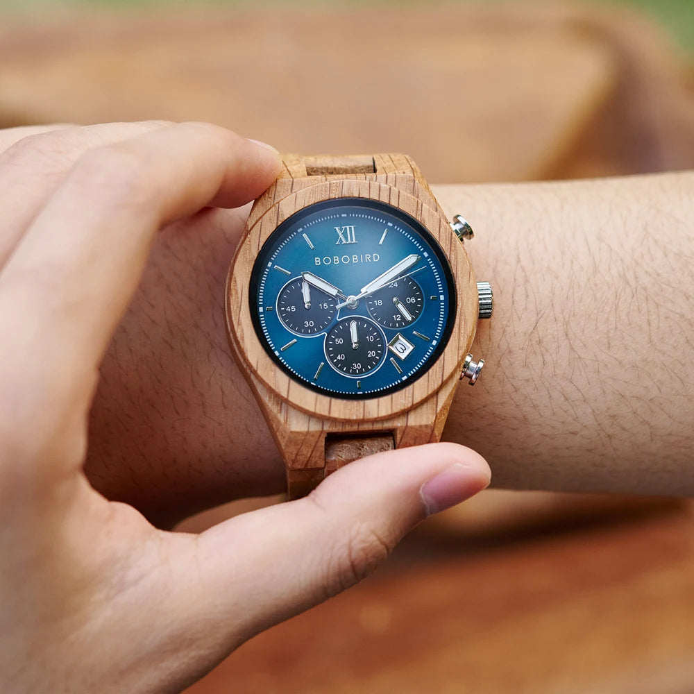 Men's Fashion Wooden Wristwatch - Quartz Movement - Round Face