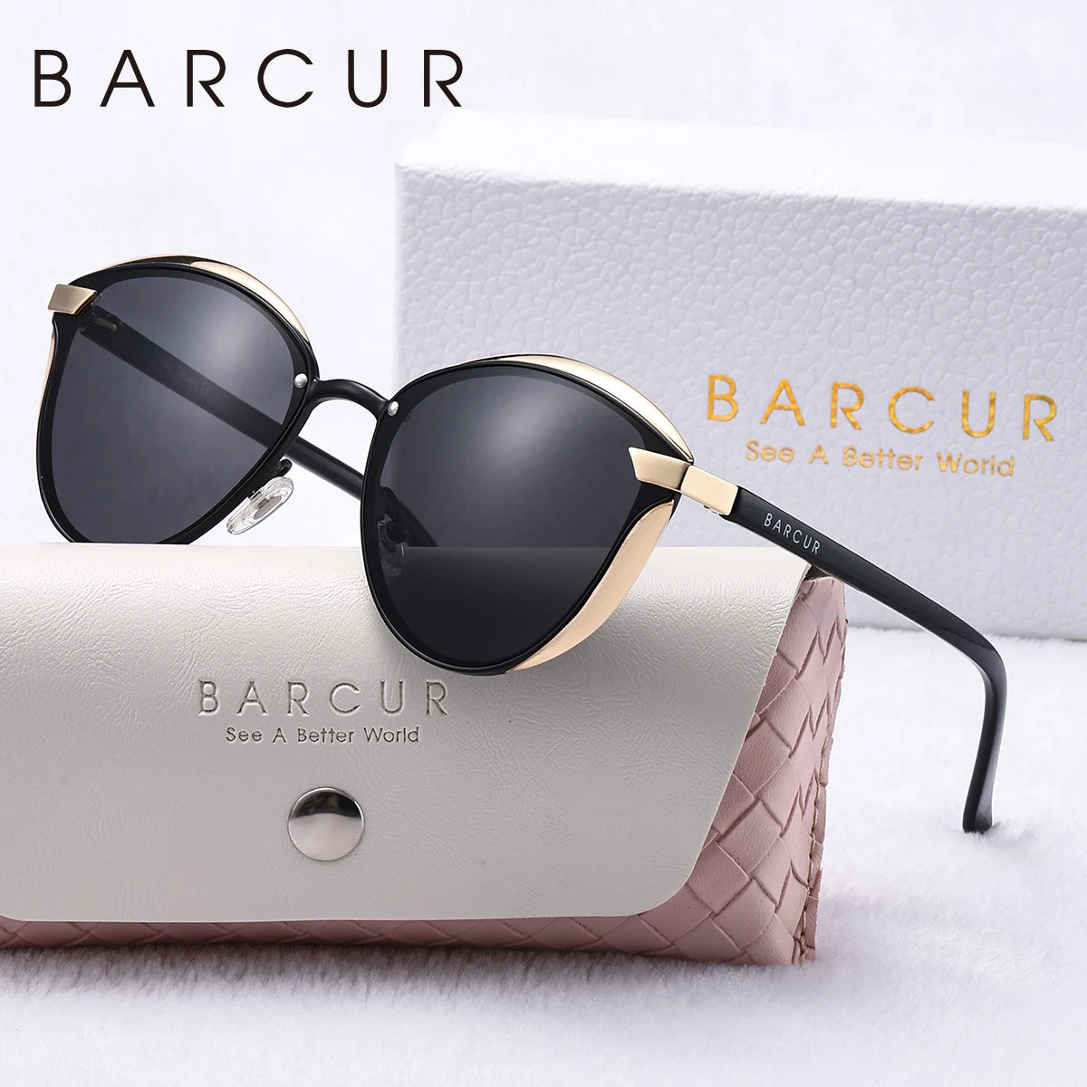 BARCUR Luxury Brand Cat Eye Polarized Sunglasses Delicate Fantasy Rimless Metal Frame Party Vacation Travel UV Women Sunglasses