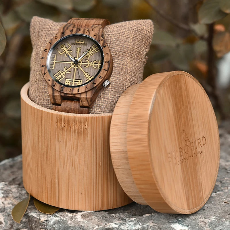 Viking Style Man's Wooden Watches - Vintage Quartz Movement Watch for Men
