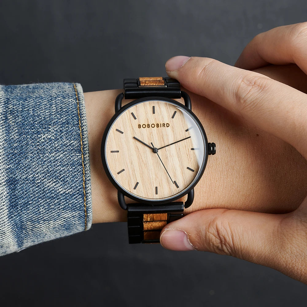 Classic Men's Wooden Watch - Quartz Movement Analog Face Wristwatch for Men