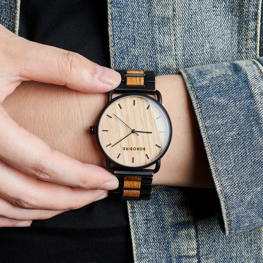 Classic Men's Wooden Watch - Quartz Movement Analog Face Wristwatch for Men