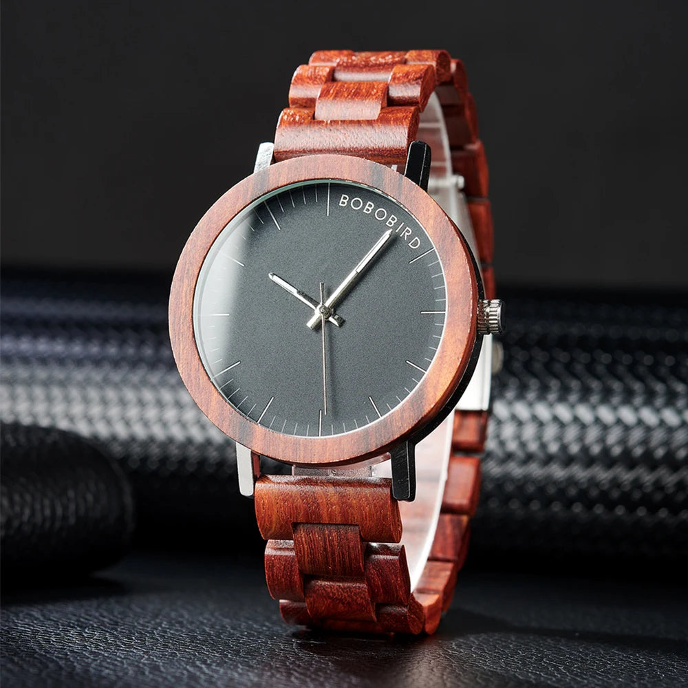 Men’s Red Sandalwood Watch - Quartz Movement With Analog Black Face