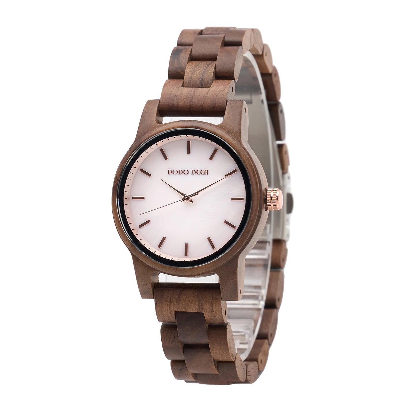 Women’s Simple Quartz Wooden Wristwatch - Classic Analog Display With Round Face