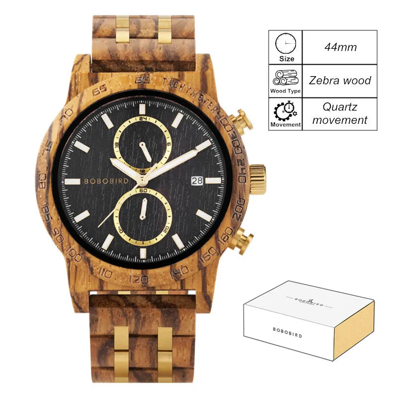 Men‘s Wooden Wristwatch Quartz Movement - Casual Dress Watch for Men