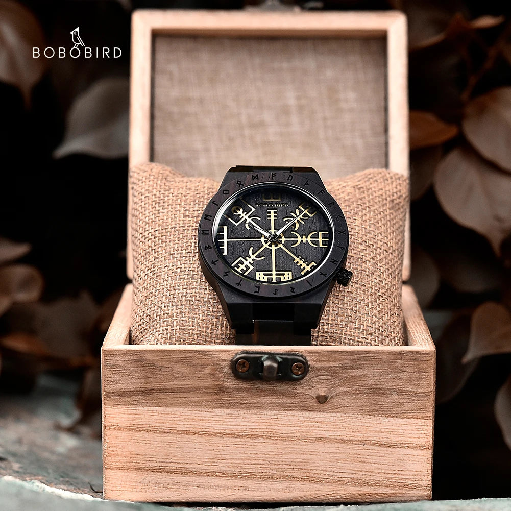 Viking Style Man's Wooden Watches - Vintage Quartz Movement Watch for Men