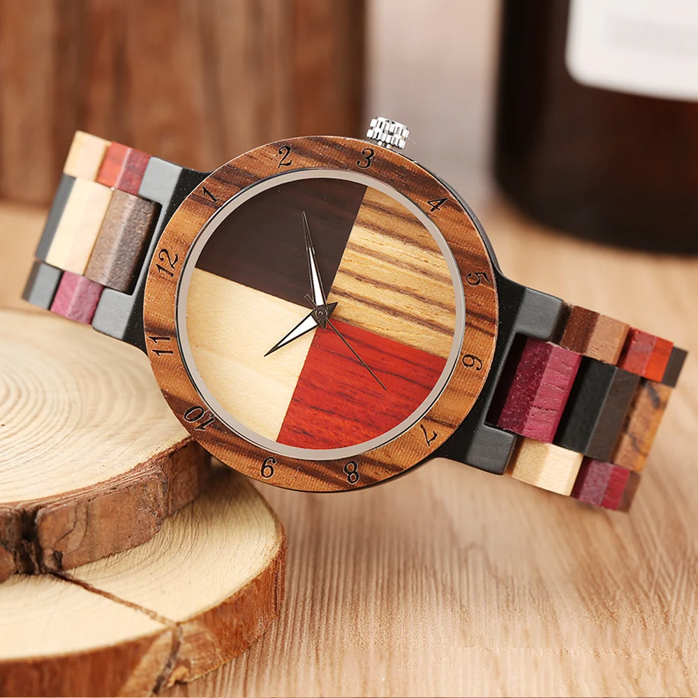 Wooden Sweetheart Couple His & Hers Watches - Quartz Movement Analog Display With Mixed Color Dials - Matching Wristwatches For Him/Him, Her/Her, Him/Her, Lovers