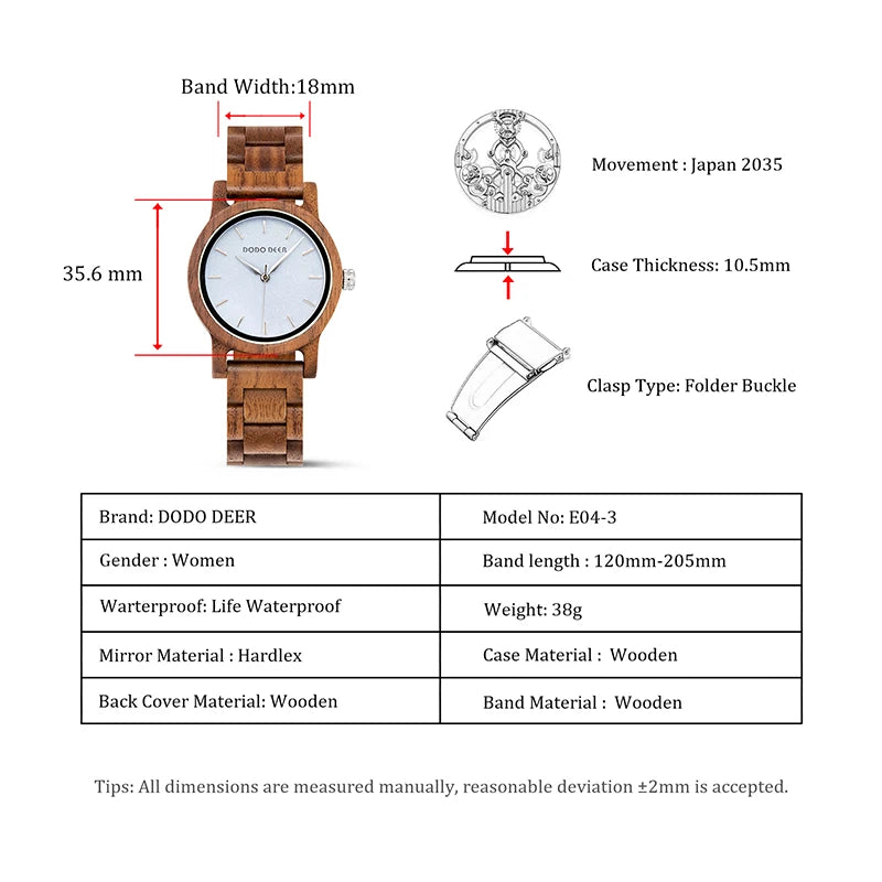 Ladies Watch With Real Wood Wristband - Analog Quartz Wristwatches For Women Women With Roman Numeral Face