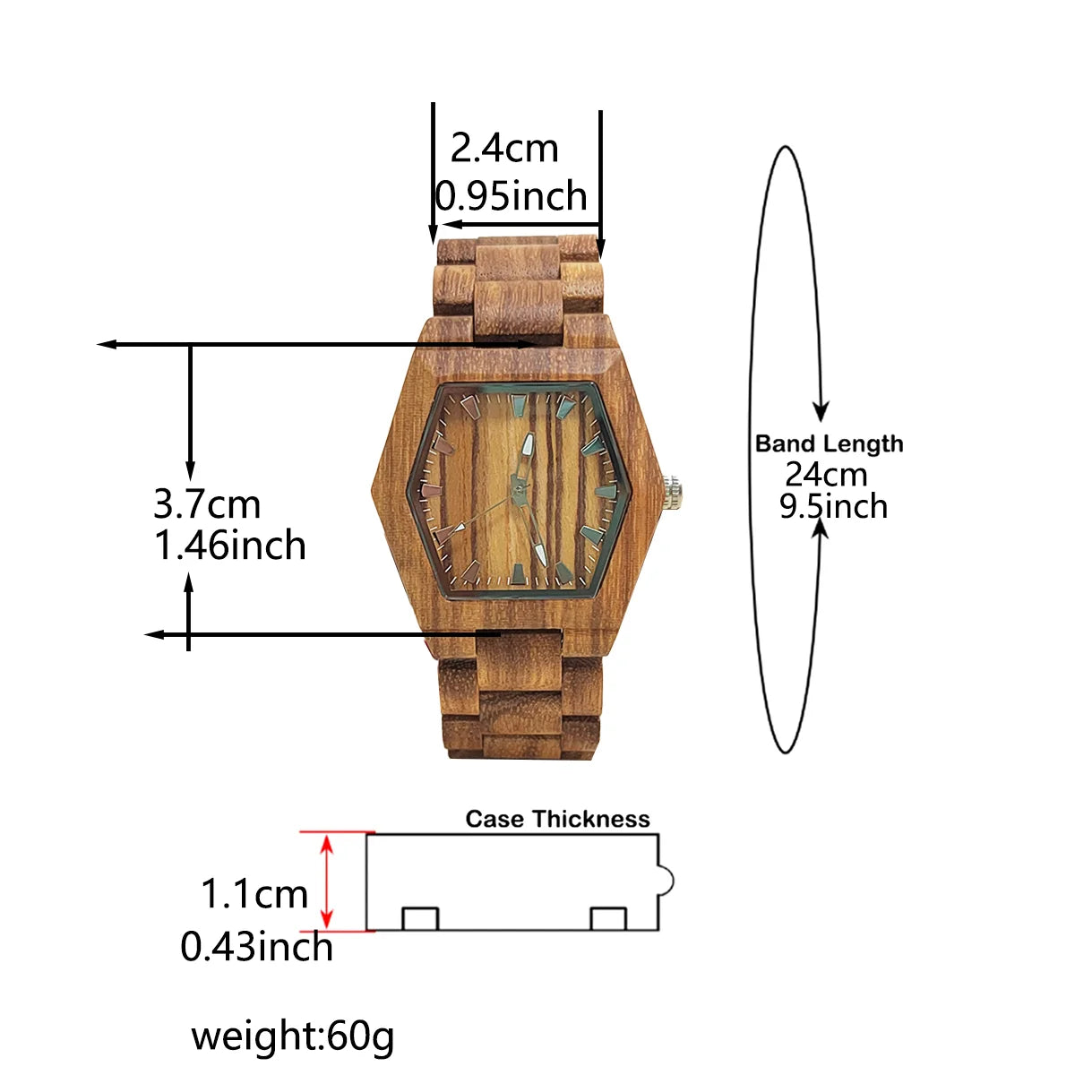 Women’s Natural Wooden Quartz Watch - Creative Hexagon Shaped Case With Luminous Hands
