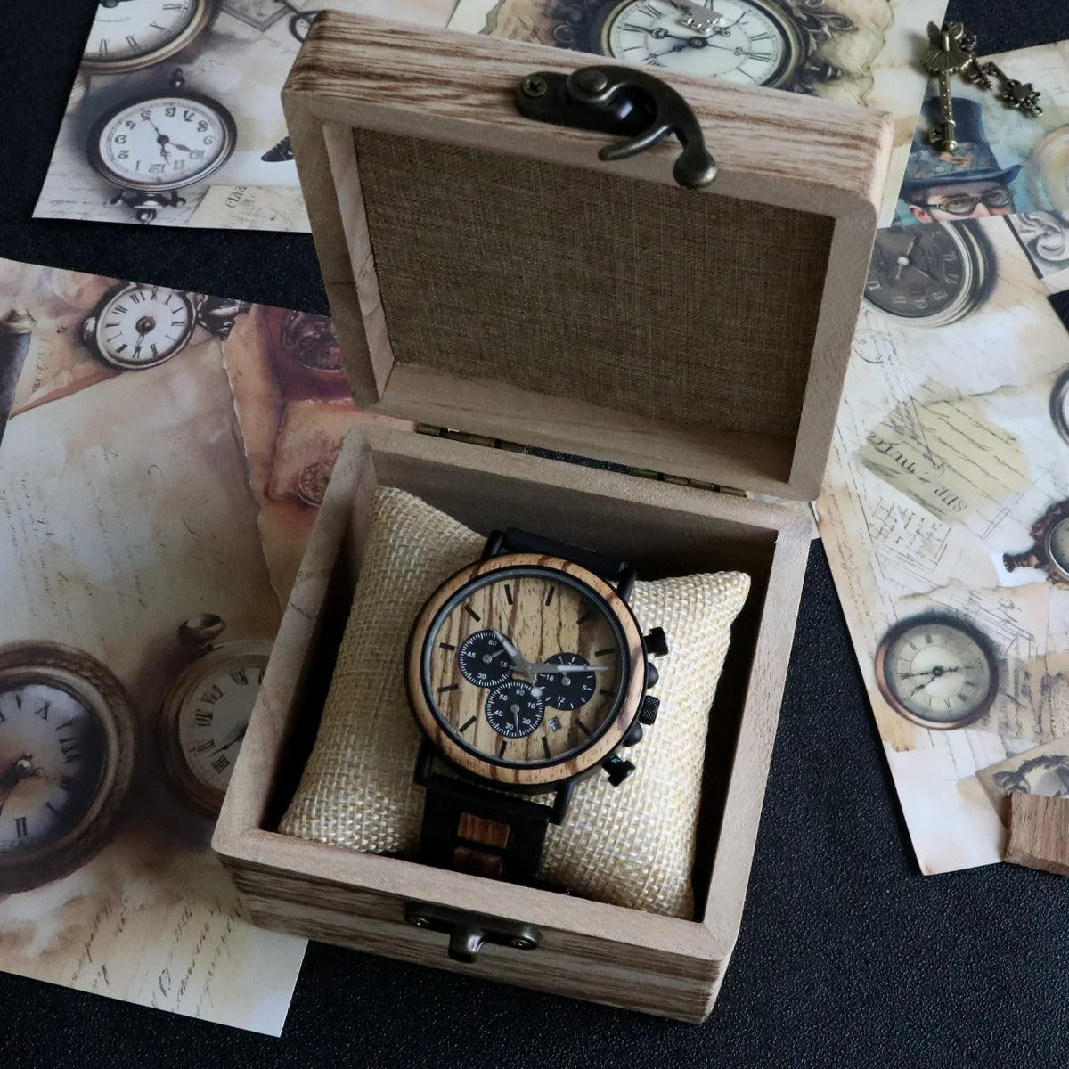 Men's Wooden Watch - Chronographic Stylish Quartz Movement with Luminous Hands