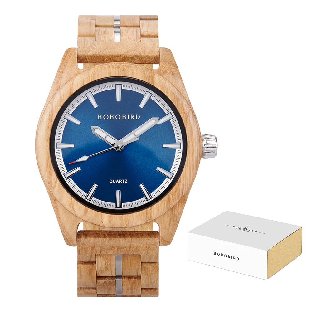 Classic Analog Men's Watch - Wooden Bracelet And Face With Luminous Hands