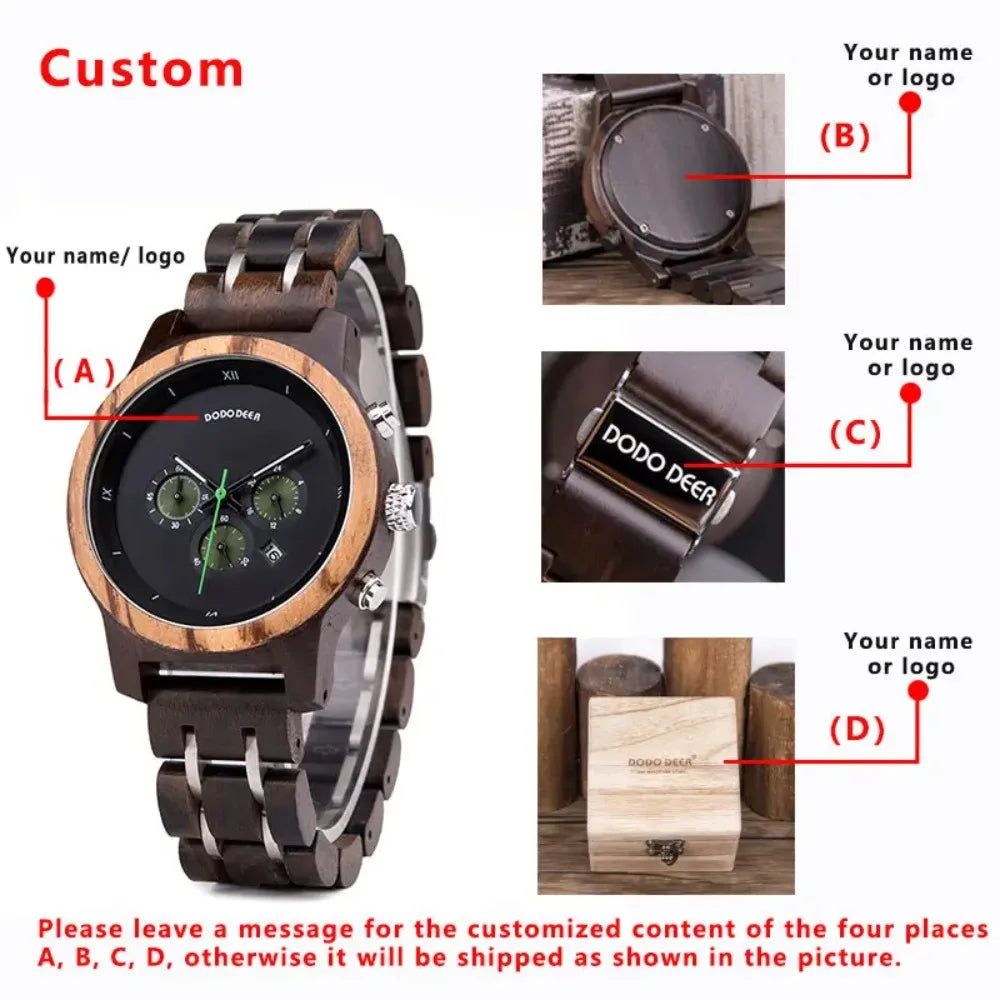 Women’s Wooden Sports Watch - Chronographic Analog Display With Quartz Movement