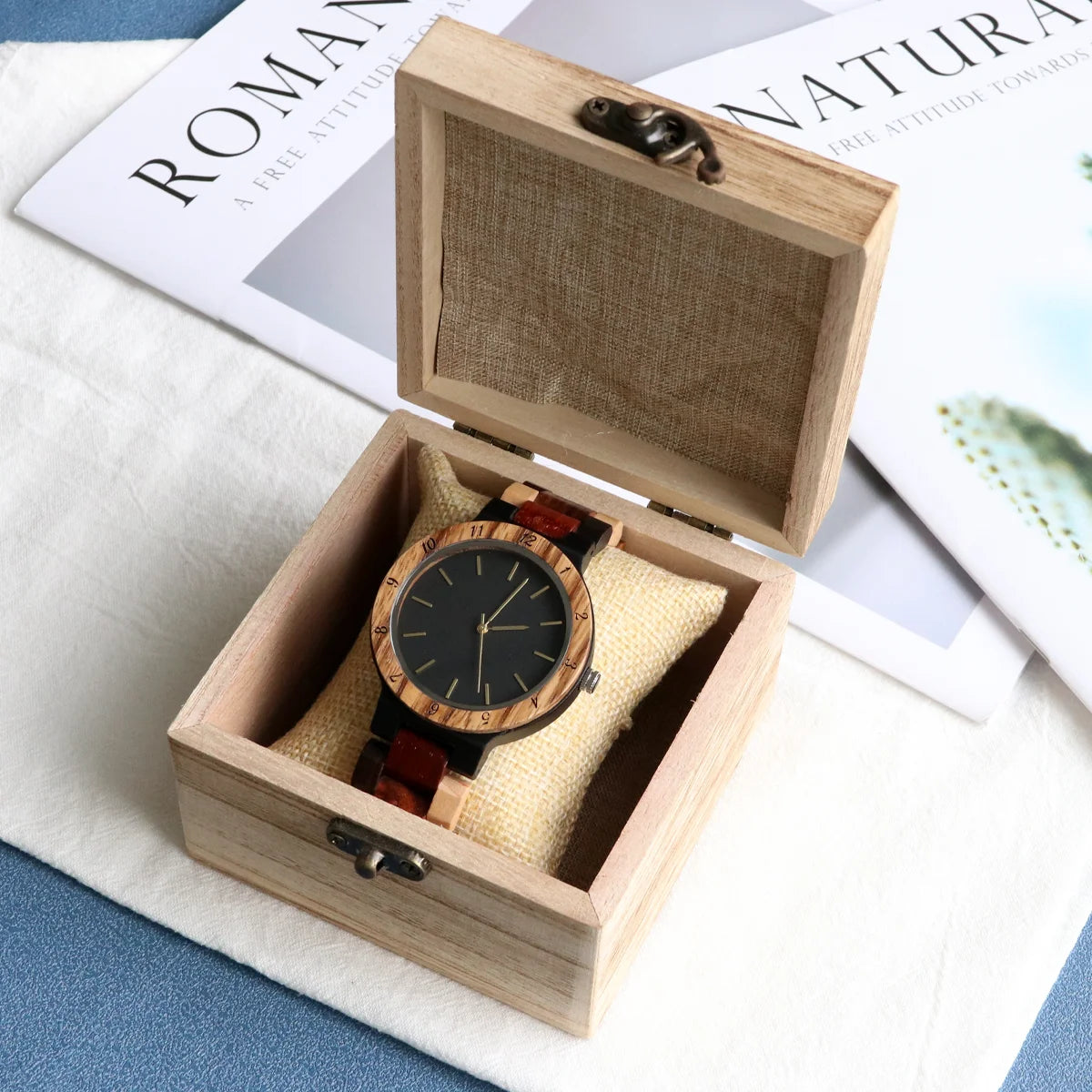 Unisex Multicolored Wooden Wristwatch For Men & Women - Classic Analog Dress Watch With Quartz Movement