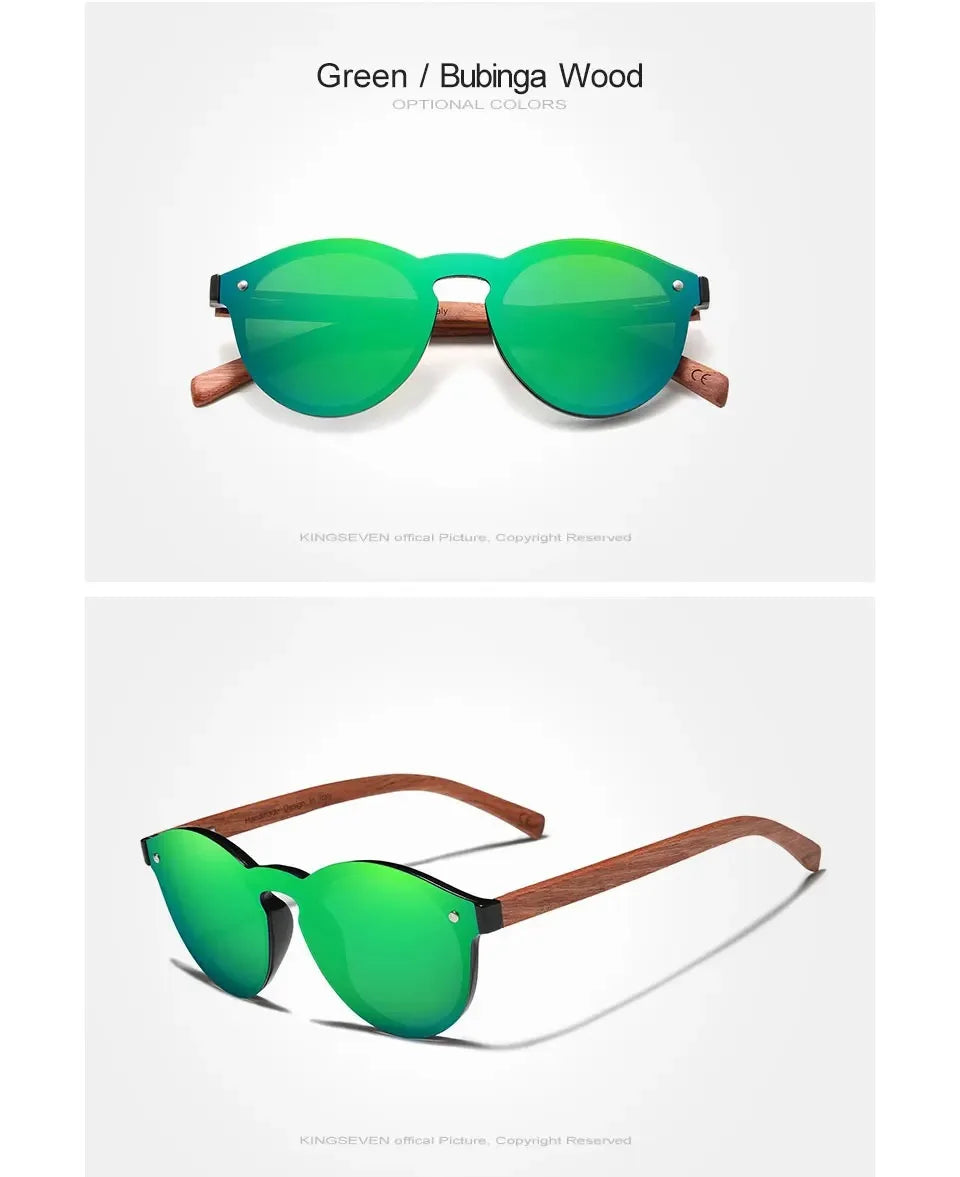 Natural Wood Framed Sunglasses For Men - Polarized UV Protection Mirror Lenses