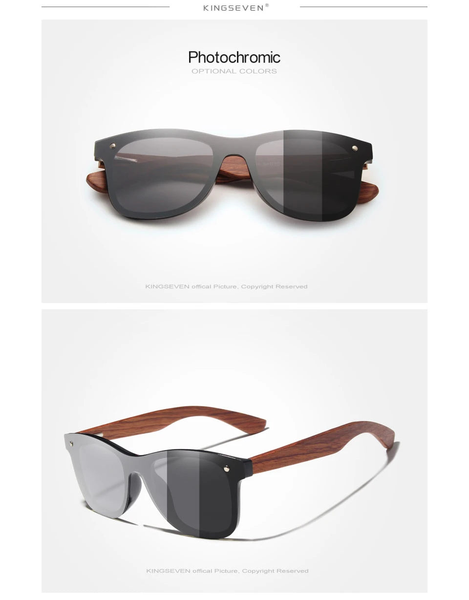 Men’s UV Polarized Mirror Lens Sunglasses - Rectangular Shaped Wooden Frames