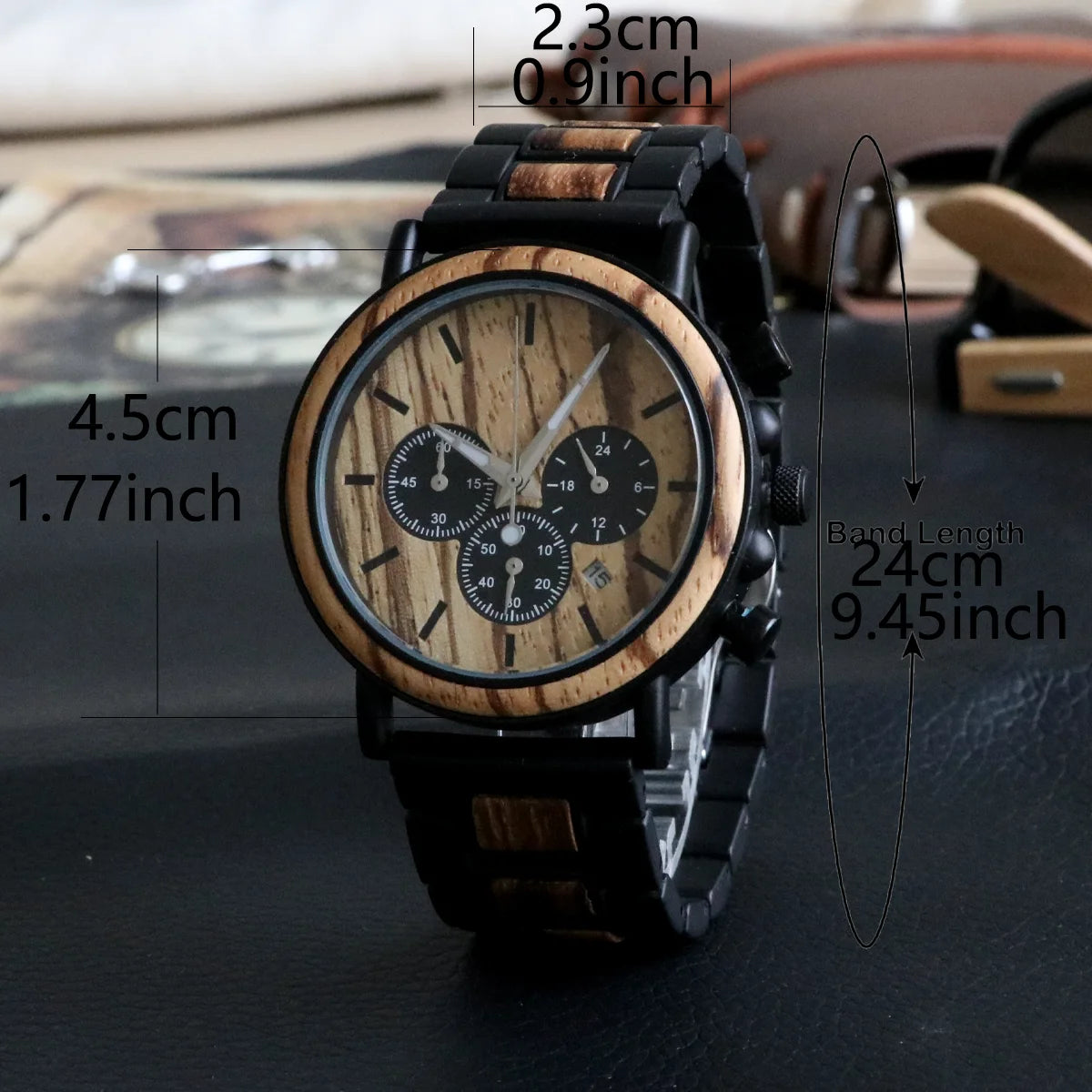 Men's Wooden Watch - Chronographic Stylish Quartz Movement with Luminous Hands