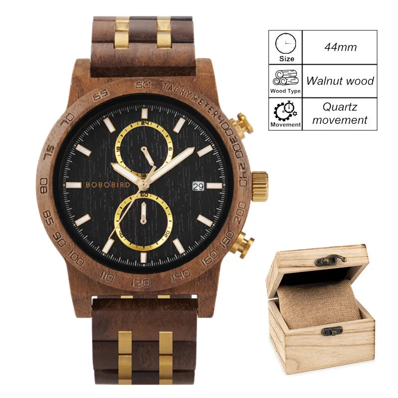 Men‘s Wooden Wristwatch Quartz Movement - Casual Dress Watch for Men