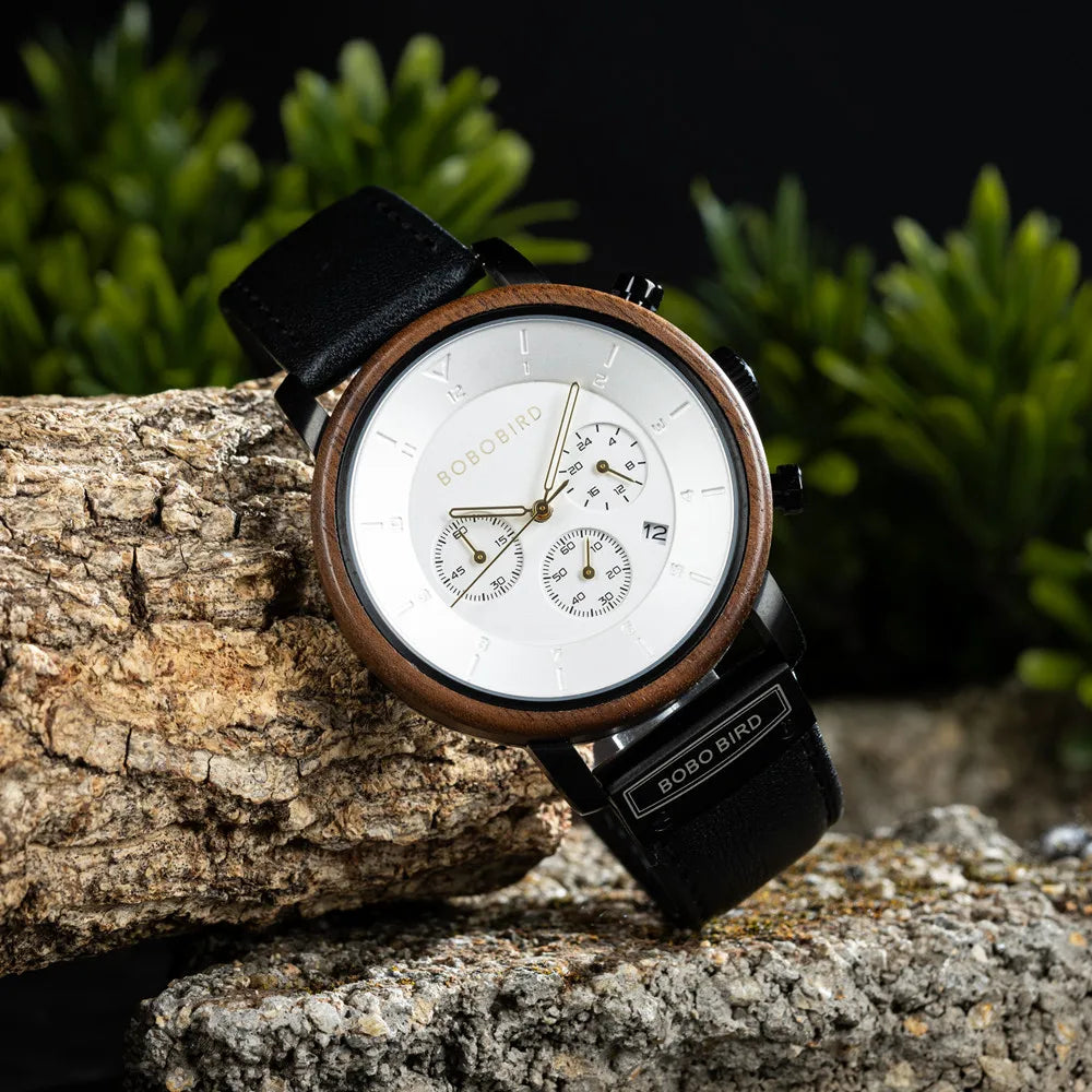 Men's Luxury Style Watch - Handmade Wooden Wrist Watch for Men With Genuine Leather