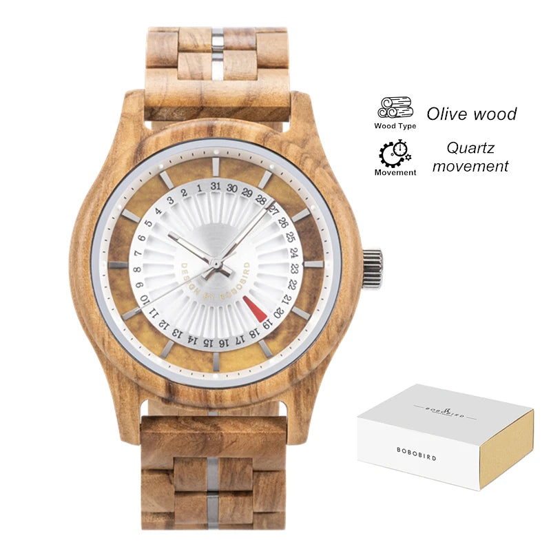 Unique Men's Wooden Watch Design - Chronographic Date Display On Face Wristwatch for Men