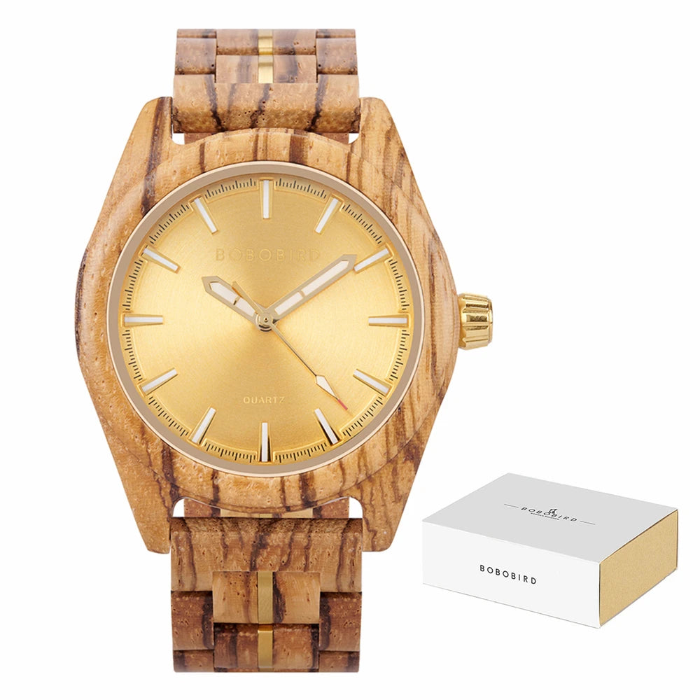 Classic Analog Men's Watch - Wooden Bracelet And Face With Luminous Hands