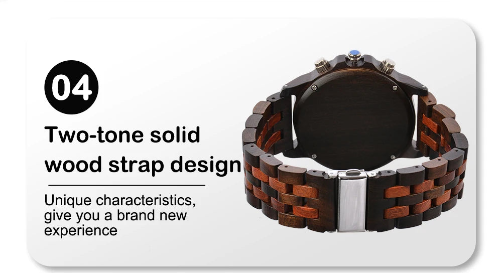 Men’s Sports Fashion Wooden Watch - Chronographic Analog Face With Luminous Hands