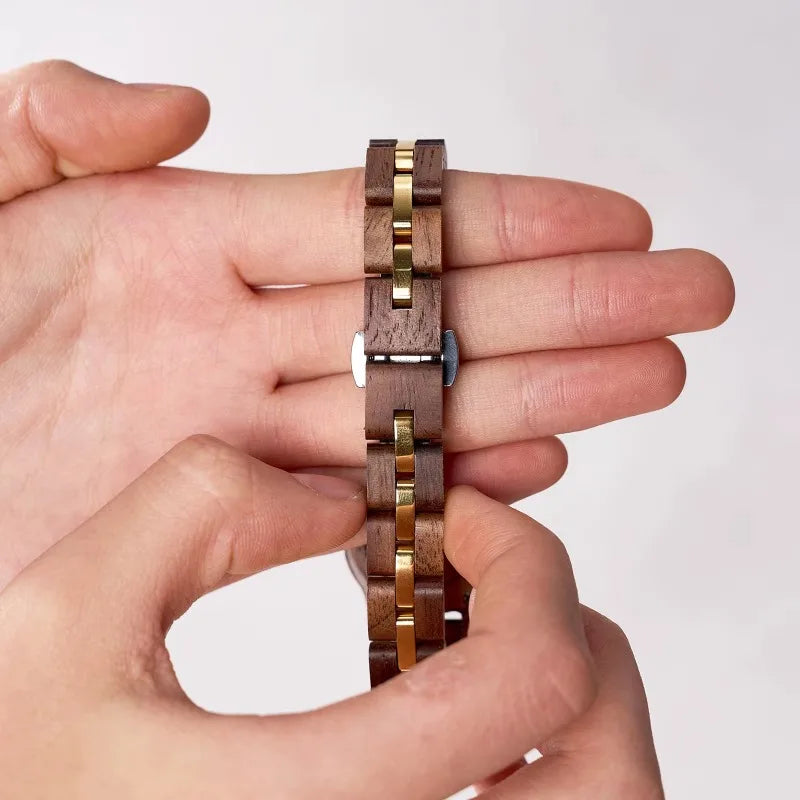 Women’s Wooden Fashion Watch - Blue Analog Face With Roman Numerals And Gold Tone