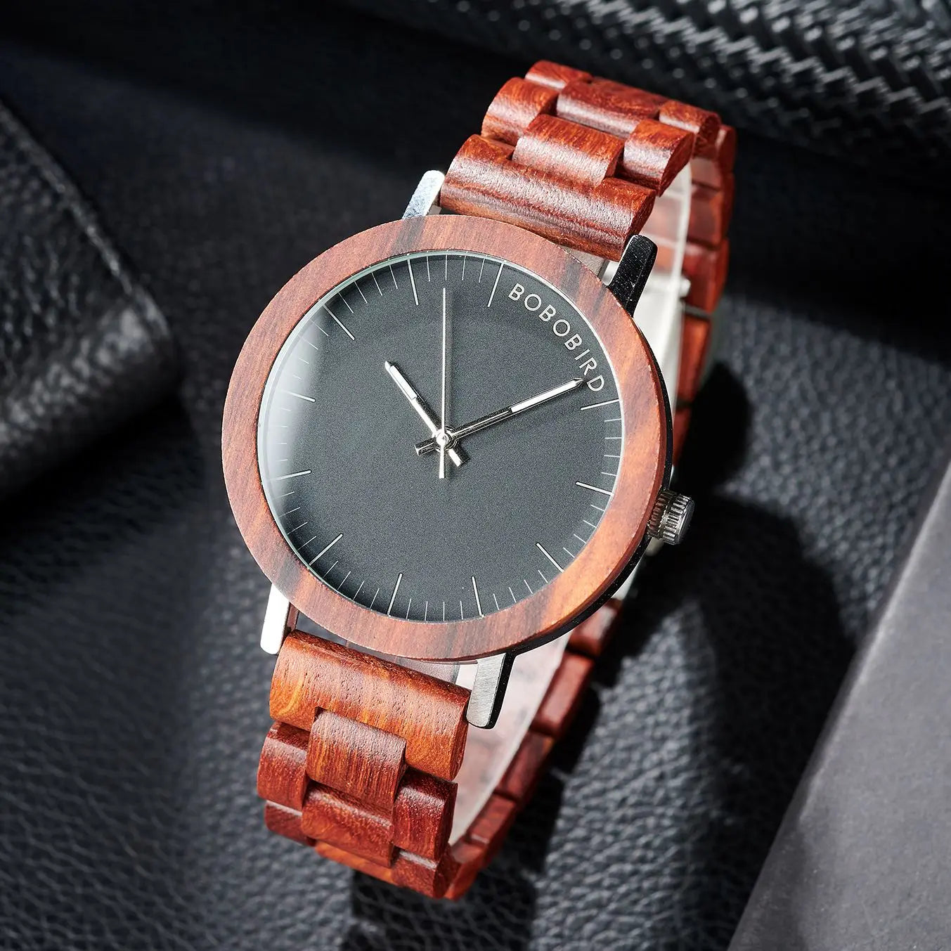 Men’s Red Sandalwood Watch - Quartz Movement With Analog Black Face