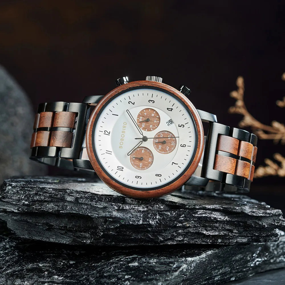 Men's Luxury Style Watch - Handmade Wooden Wrist Watch for Men With Genuine Leather