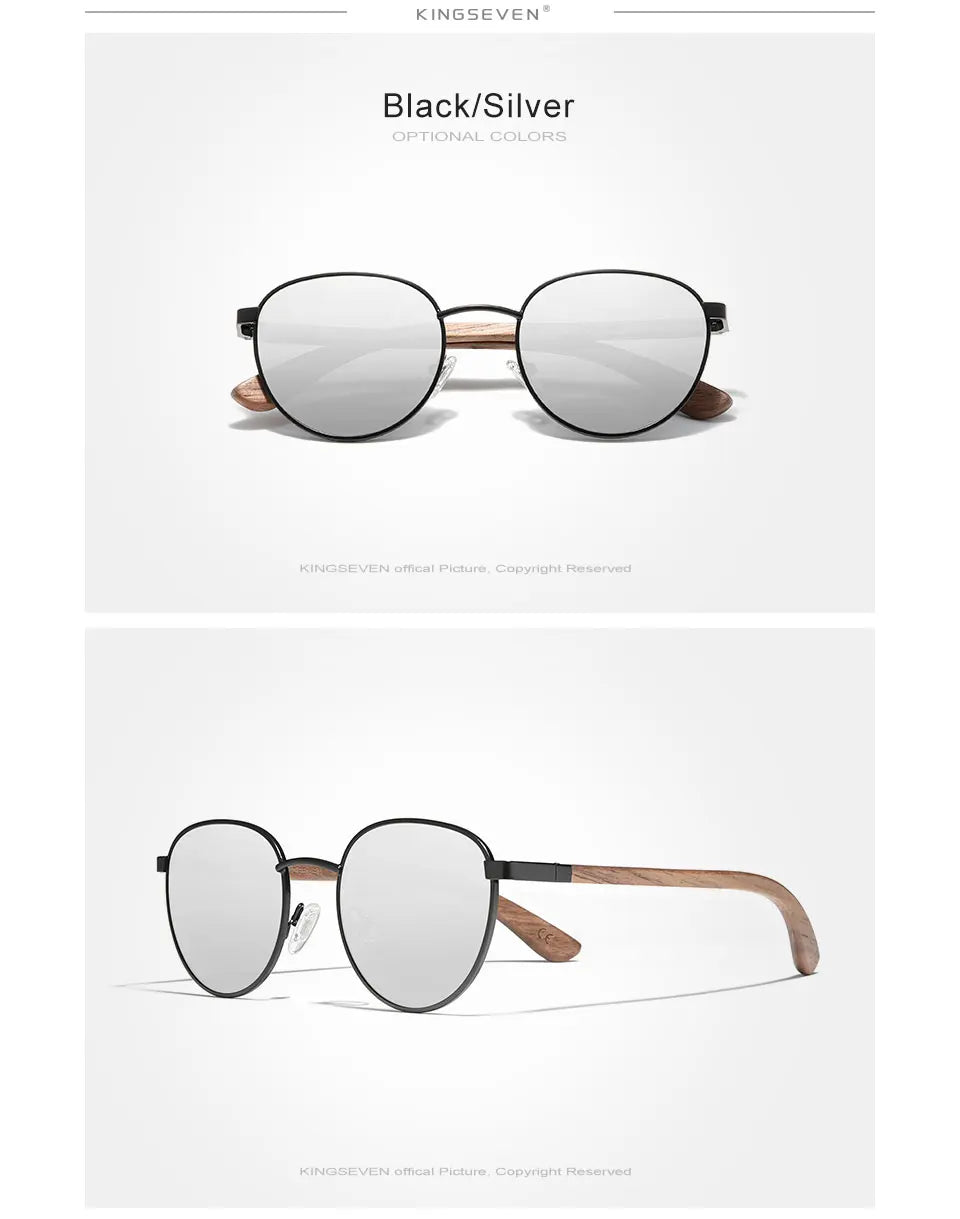 Handmade Walnut Wooden Sunglasses For Men - Polarized UV400 Protection Retro Round Lenses