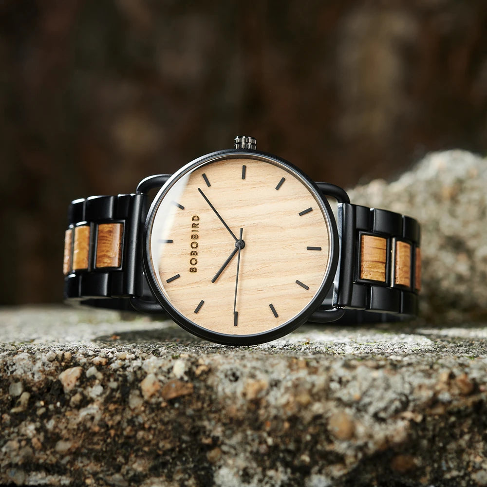 Classic Men's Wooden Watch - Quartz Movement Analog Face Wristwatch for Men
