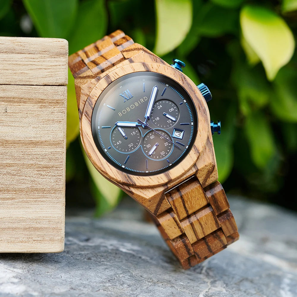 Men's Fashion Wooden Wristwatch - Quartz Movement - Round Face