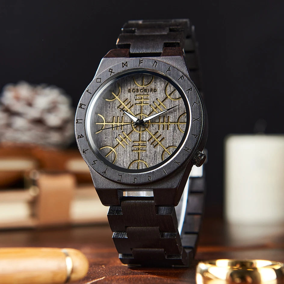 Men's Viking Style Wooden Wristwatch - Vintage Watch for Men