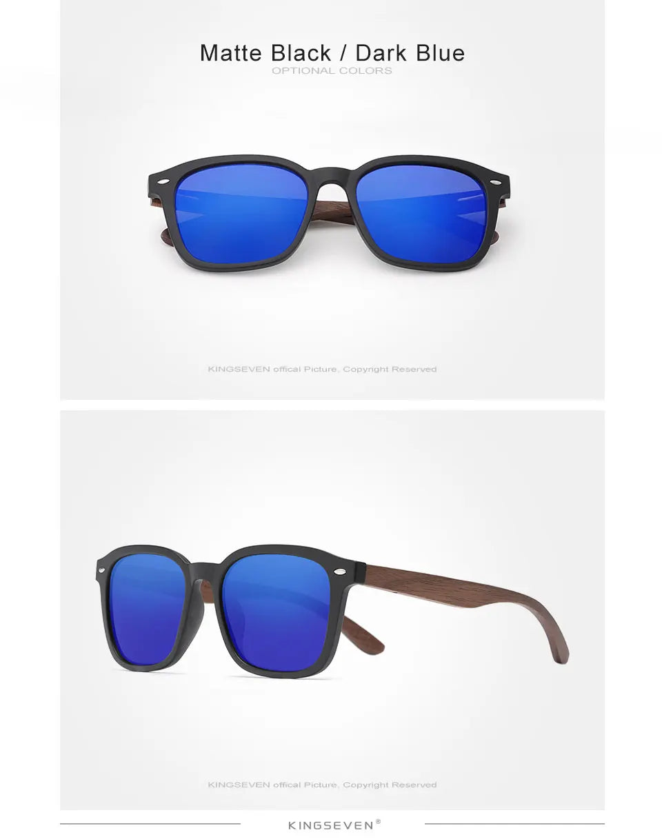 Classic Unisex Walnut Sunglasses For Women Or Men - Polarized UV400 Square Wooden Frame Fashion Glasses