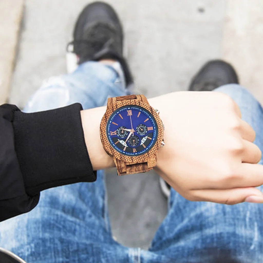 Wooden Wrist Watch for Men - Luxury Stylish Multifunction Chronographic Face