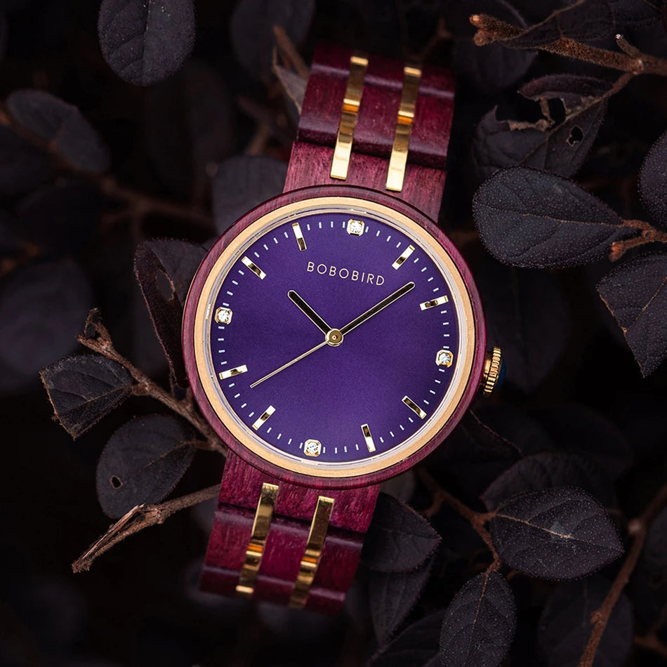 Women's Wooden Watch - Round Analog Face & Quartz Movement With Gift Box