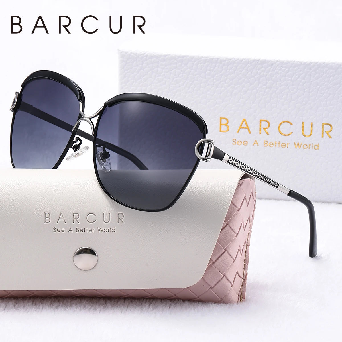 BARCUR 1pcs Fashion Women Sunglasses Multi-color Option Travel Metal Frame UV Polarized Sunglasses White Gift Box Exquisite Gift