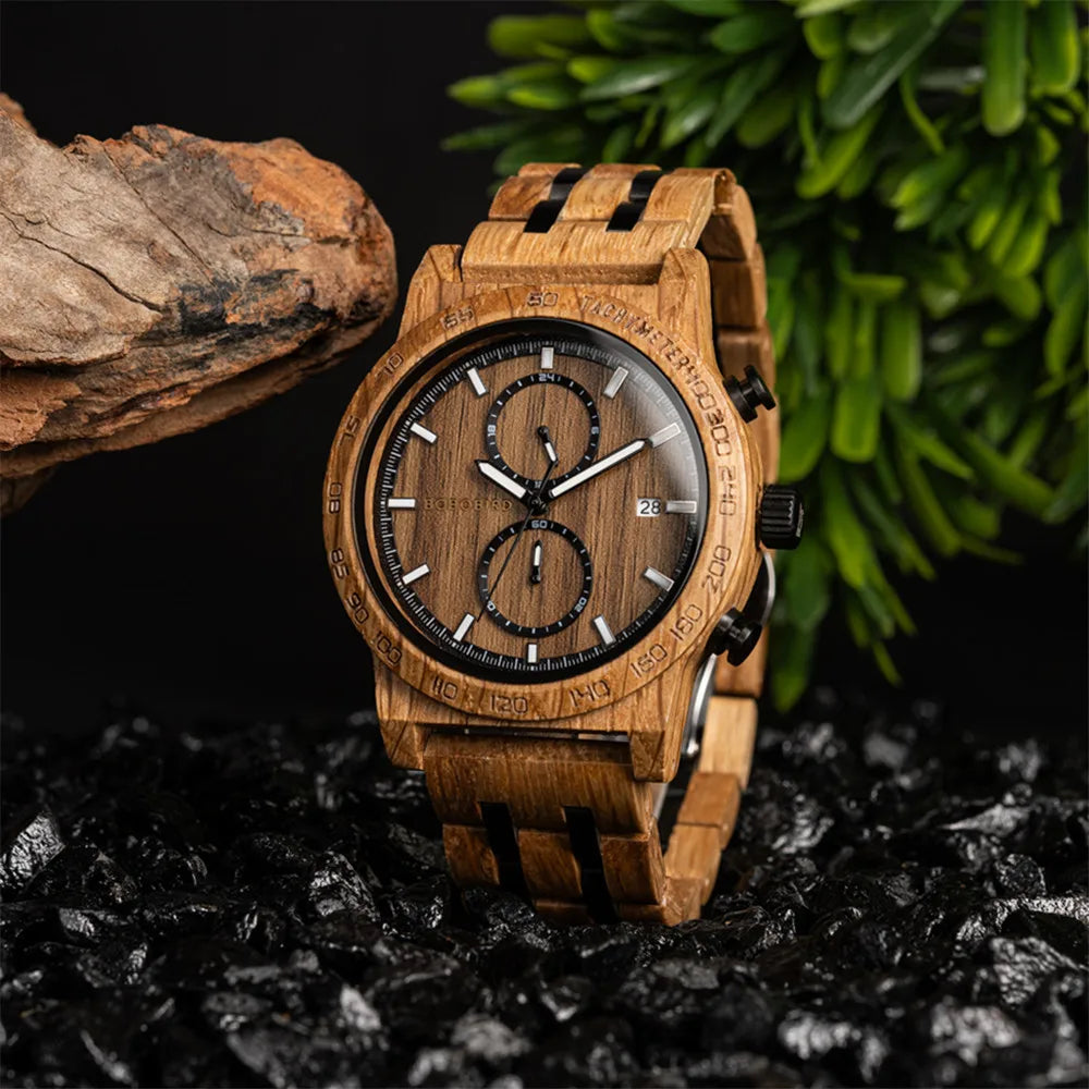 Men‘s Wooden Wristwatch Quartz Movement - Casual Dress Watch for Men