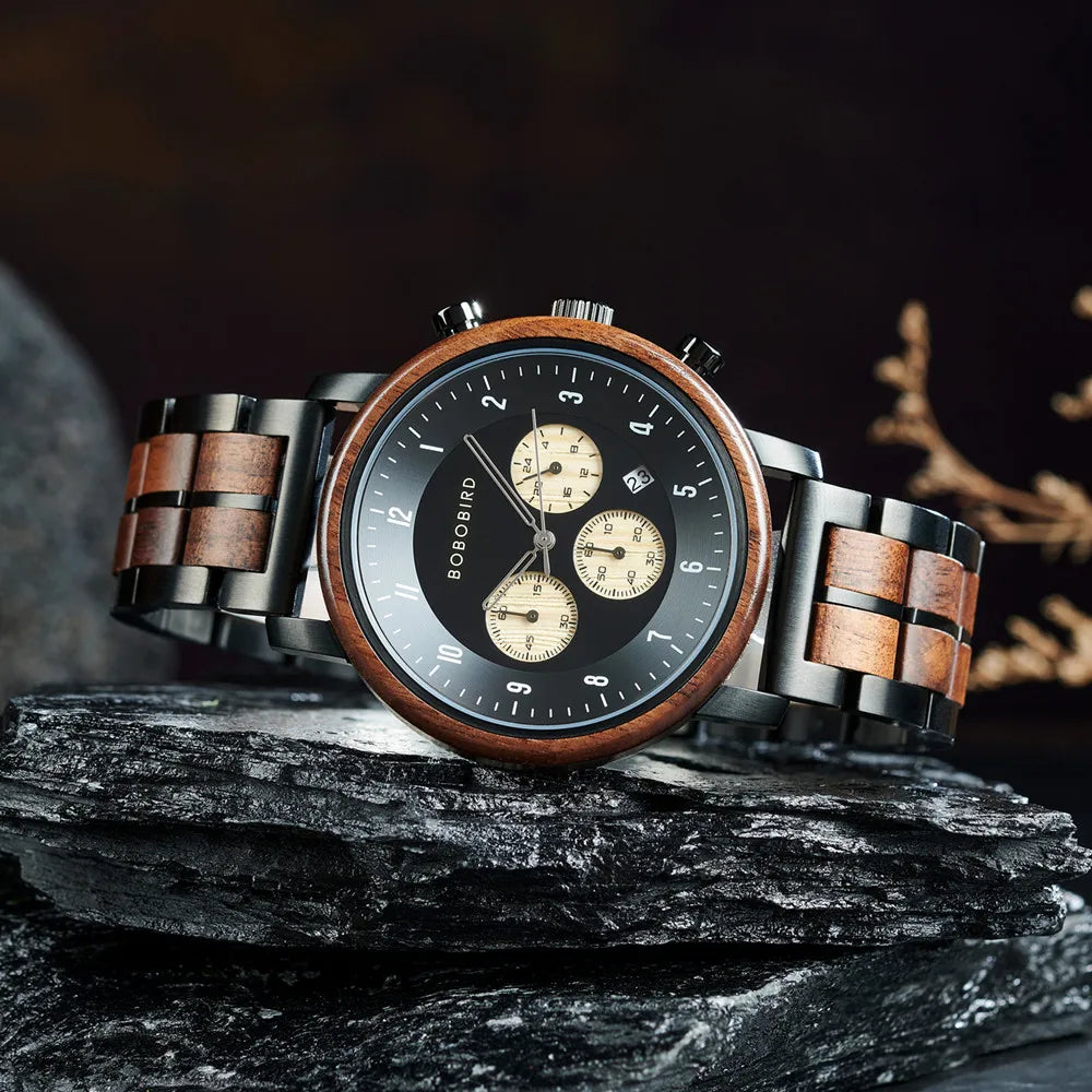 Men's Luxury Style Watch - Handmade Wooden Wrist Watch for Men With Genuine Leather