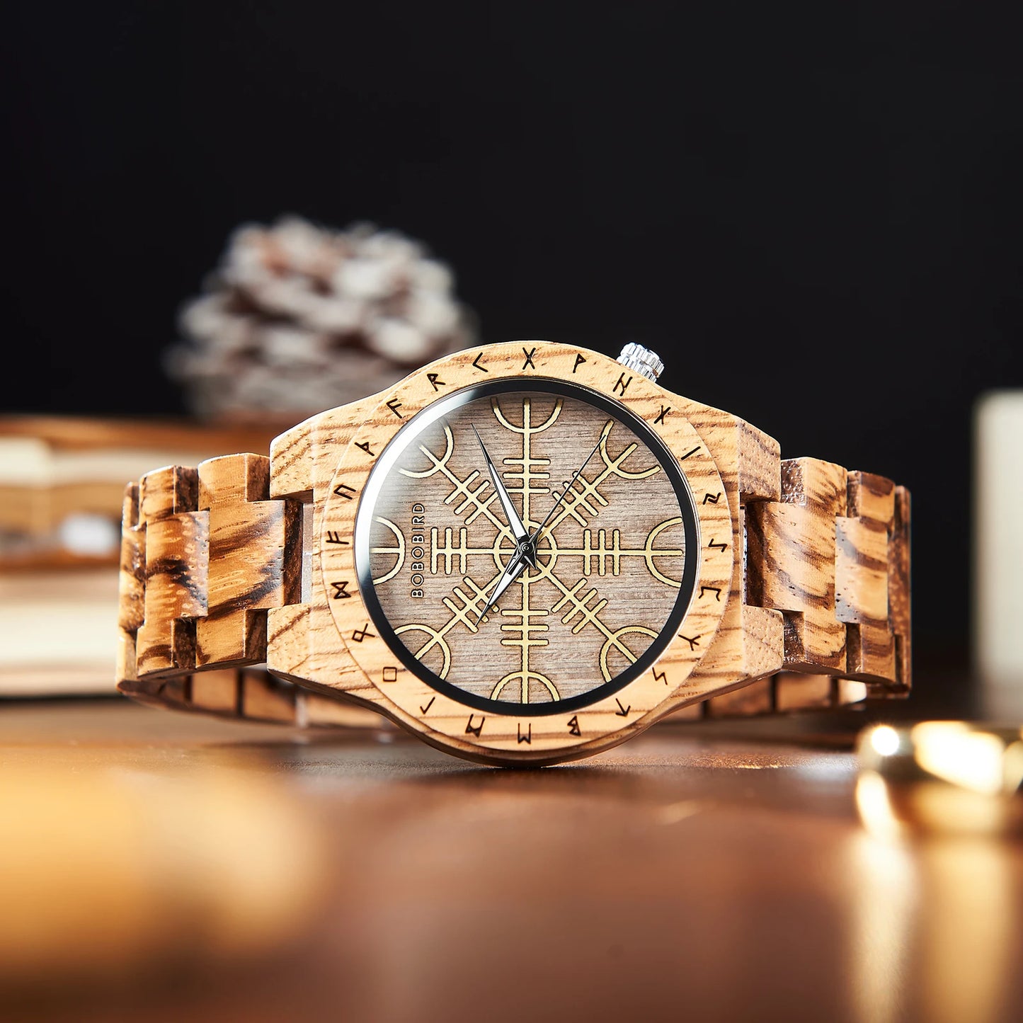 Men's Wooden Wristwatch - Viking Face Style - Gift Idea for Men