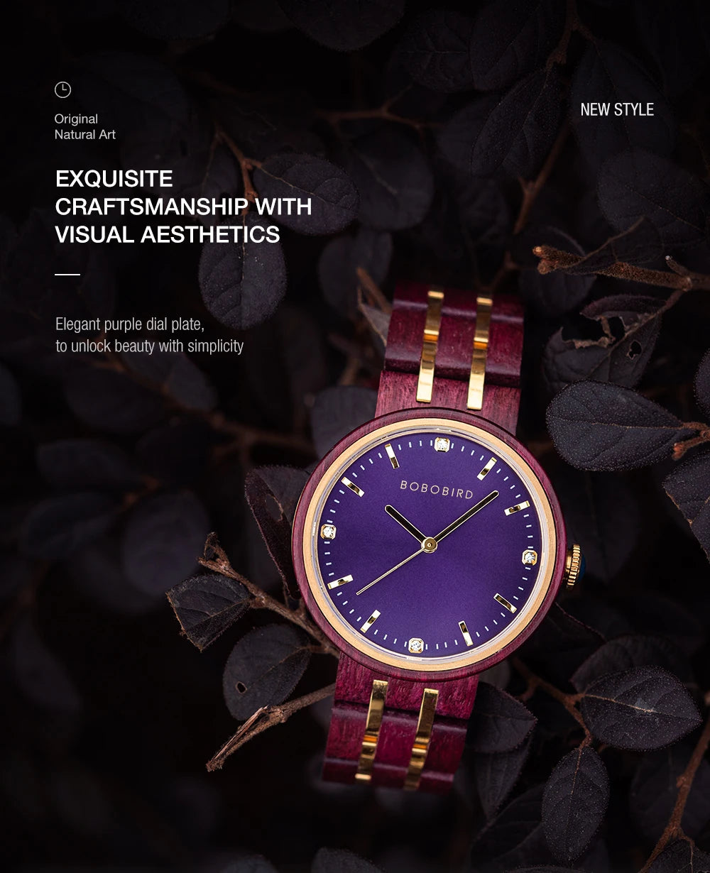 Women's Wooden Watch - Round Analog Face & Quartz Movement With Gift Box