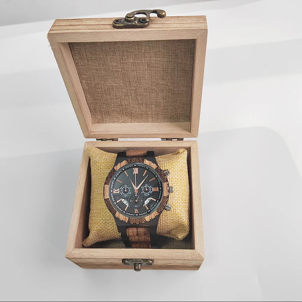 Wooden Wrist Watch for Men - Luxury Stylish Multifunction Chronographic Face