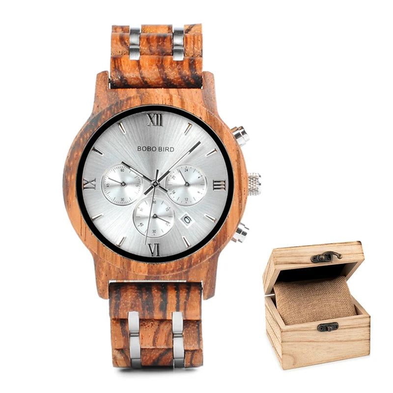 Wooden Women's Watch with 3 Sub Dials Chronograph