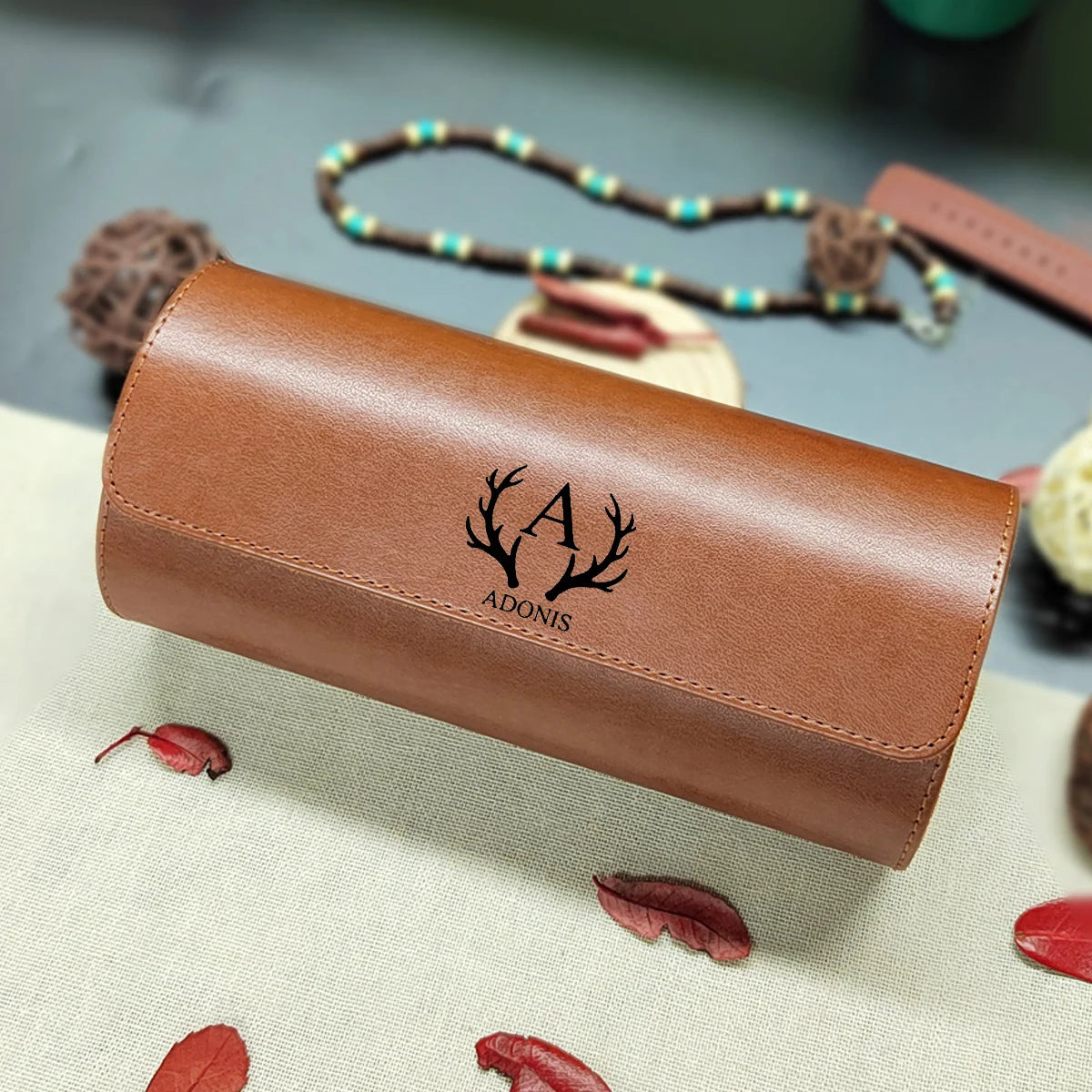 1/2/3-Slot Watch Roll Personalized Leather Travel Case - Custom Watch Case - Watch Storage Box