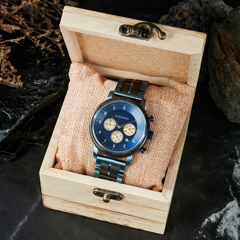 Men's Luxury Style Watch - Handmade Wooden Wrist Watch for Men With Genuine Leather