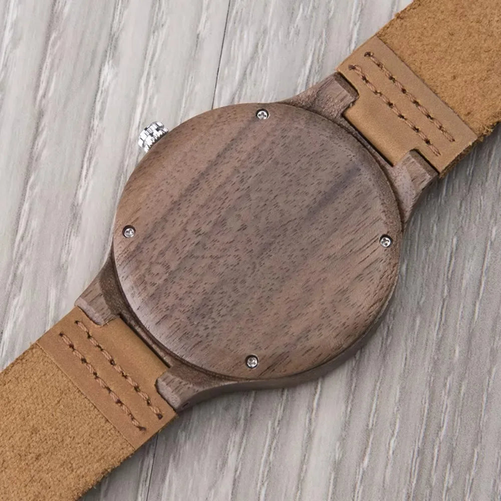 Wooden Unisex Wrist Watches - Classic Analog Quartz Movement With Tan Leather Band
