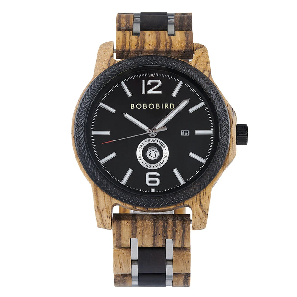 Mens Wooden Watch - Analog Watch for Men With Gift Box - Round Face Quartz Movement