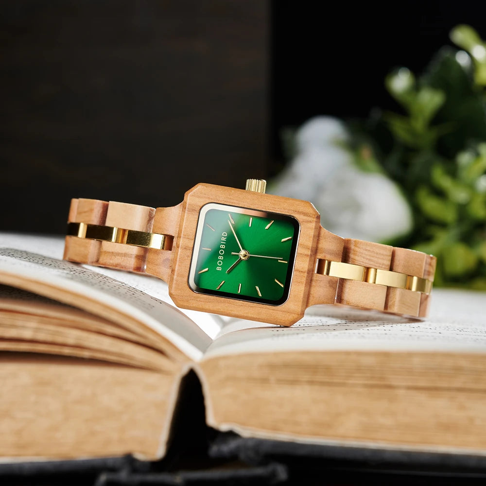 Fashion Women's Watch Wooden Links Square Face Wrist Watch for Ladies Special Gift