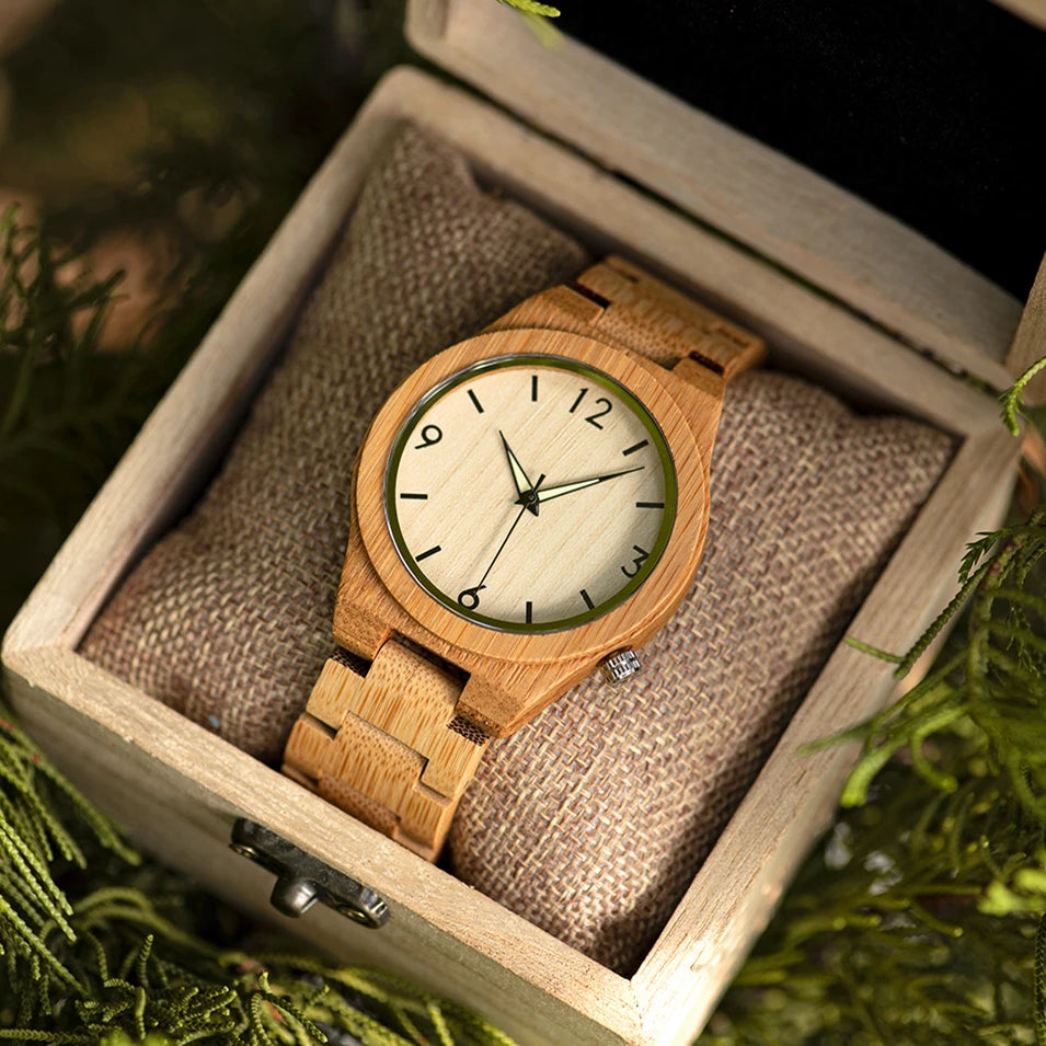 Simple Bamboo Men's Watch with Gift Box - Round Face - Quartz Movement