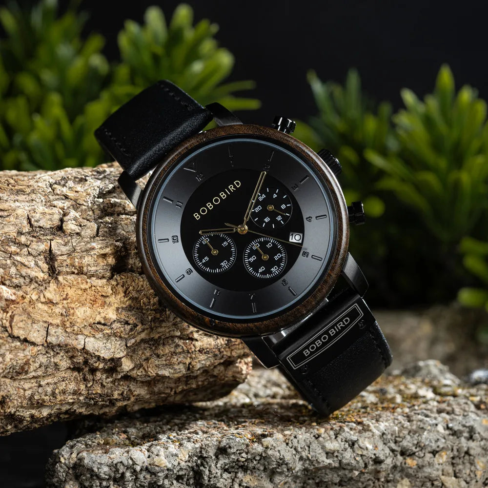 Men's Luxury Style Watch - Handmade Wooden Wrist Watch for Men With Genuine Leather