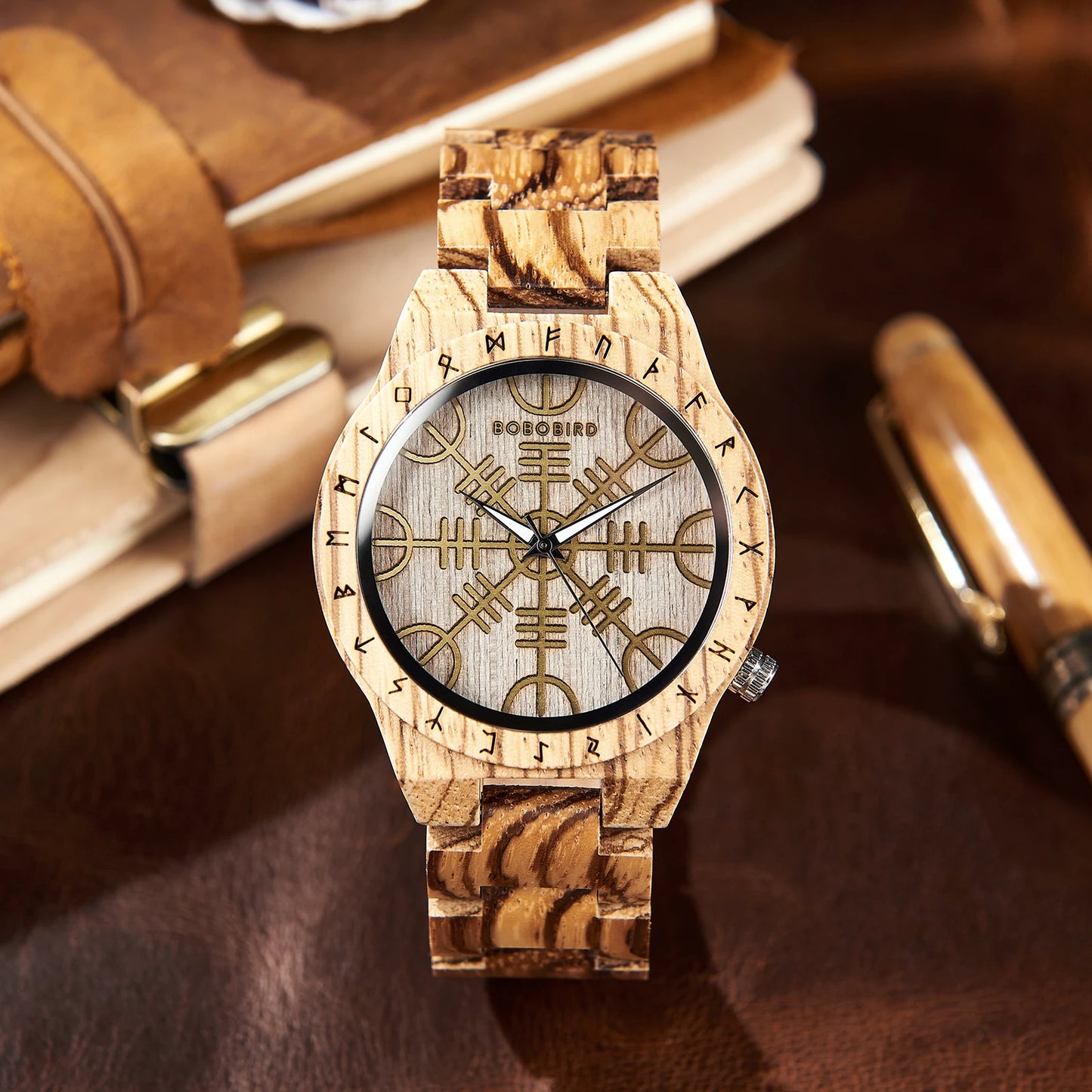 Men's Viking Style Wooden Wristwatch - Vintage Watch for Men